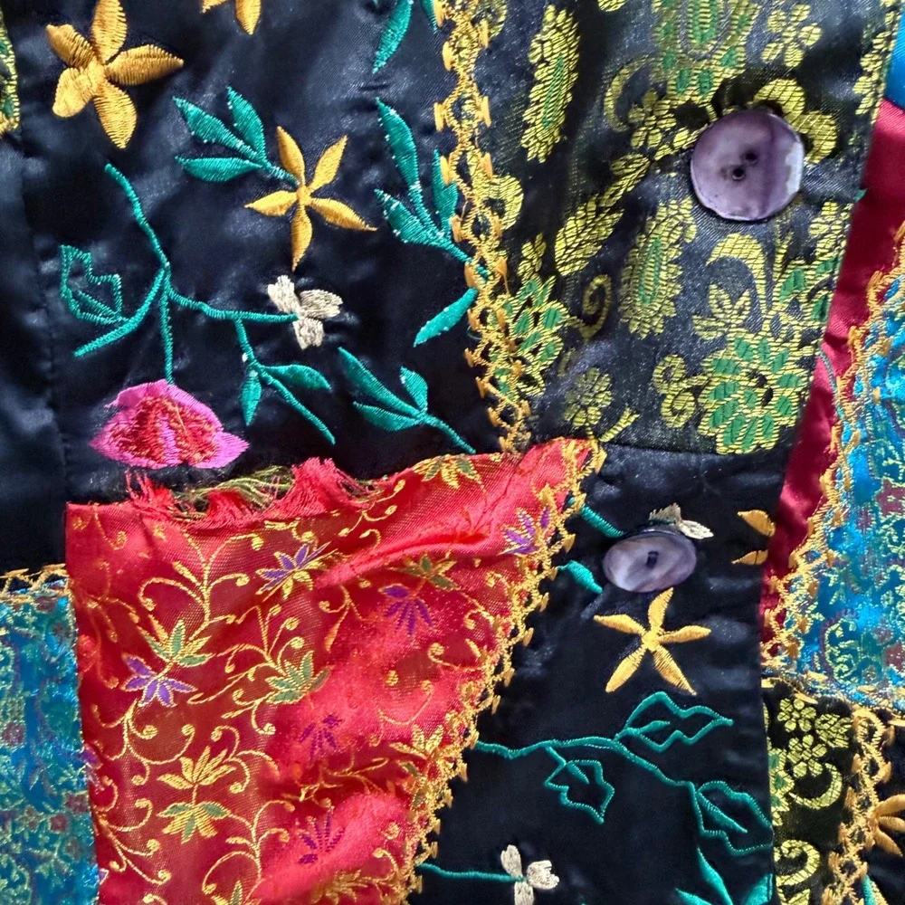 Coldwater‎ Creek Womens M Patchwork Floral Embroidered Jacquard Jacket